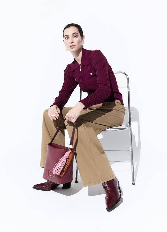 Lola Casademunt Schultertasche Kunstleder mit Pompons Bordeaux