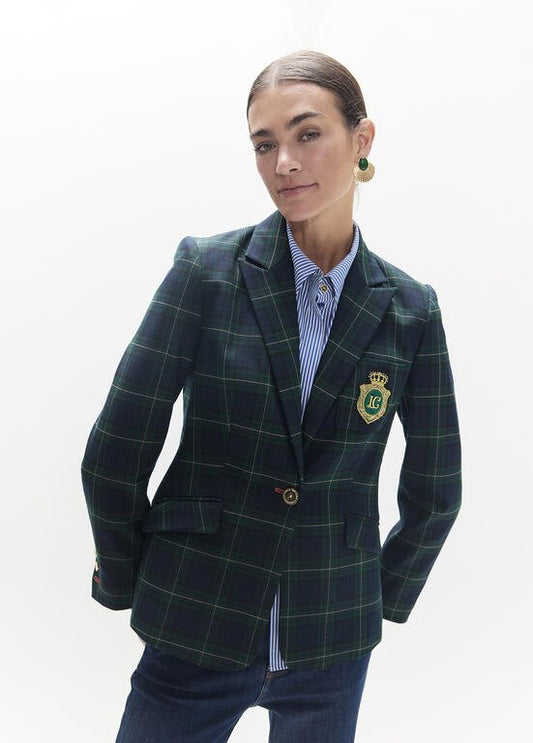 Lola Casademunt Karo-Blazer mit Wappen Blau-Grün