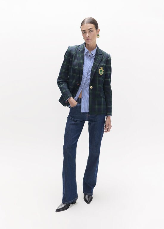Lola Casademunt Karo-Blazer mit Wappen Blau-Grün