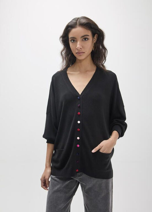 Lola Casademunt Oversized-Cardigan, Knopfdetail Schwarz