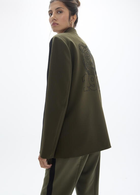 Lola Casademunt Blazer mit Tiermotiv am Rücken Grün-Schwarz