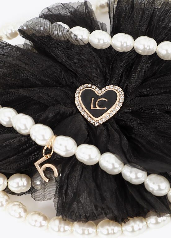 Lola Casademunt Wickelkette Perlen & Stoffblume Schwarz-Weiss