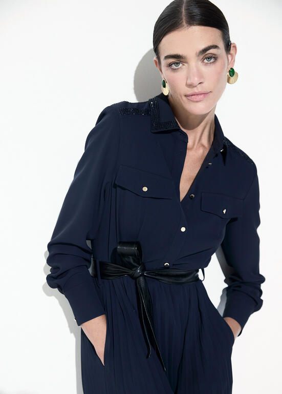 Lola Casademunt Midikleid mit Strasssteinen Marineblau