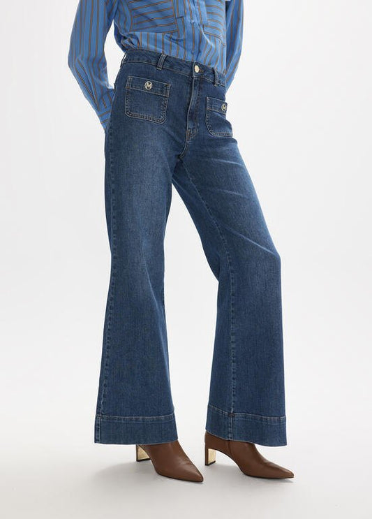 Lola Casademunt Gerade Jeans mit Zierknopf Jeansblau