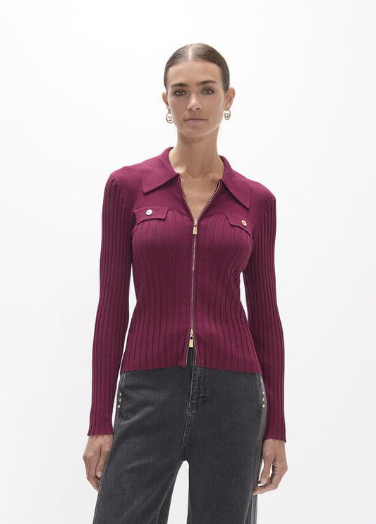 Lola Casademunt Cardigan mit Taschenpatten Bordeaux