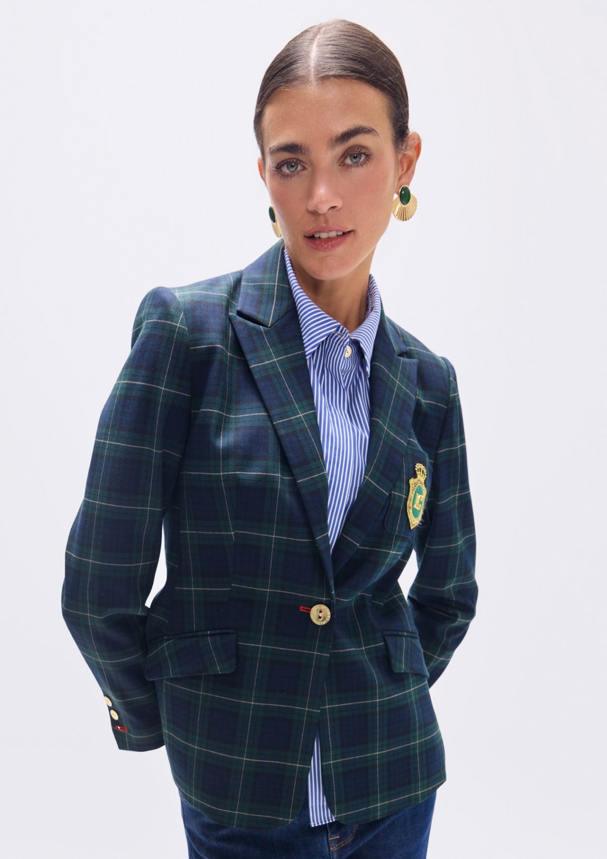 Lola Casademunt Karo-Blazer mit Wappen Blau-Grün