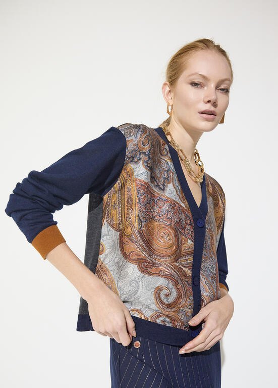 Lola Casademunt Zweistoff-Cardigan mit Print Blau-Mehrfarbig