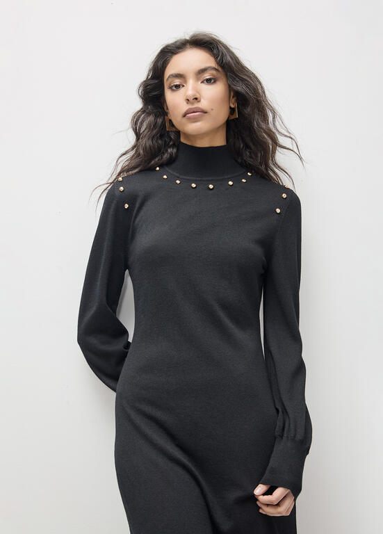 Lola Casademunt Tricot-Kleid mit Ärmelausschnitt Schwarz