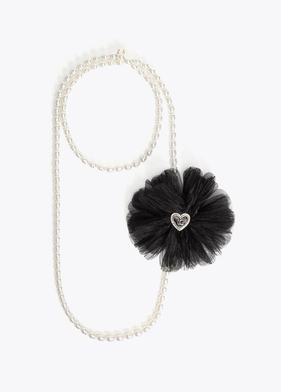 Lola Casademunt Wickelkette Perlen & Stoffblume Schwarz-Weiss