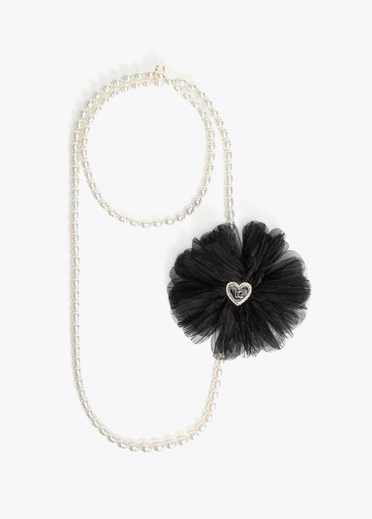 Lola Casademunt Wickelkette Perlen & Stoffblume Schwarz-Weiss