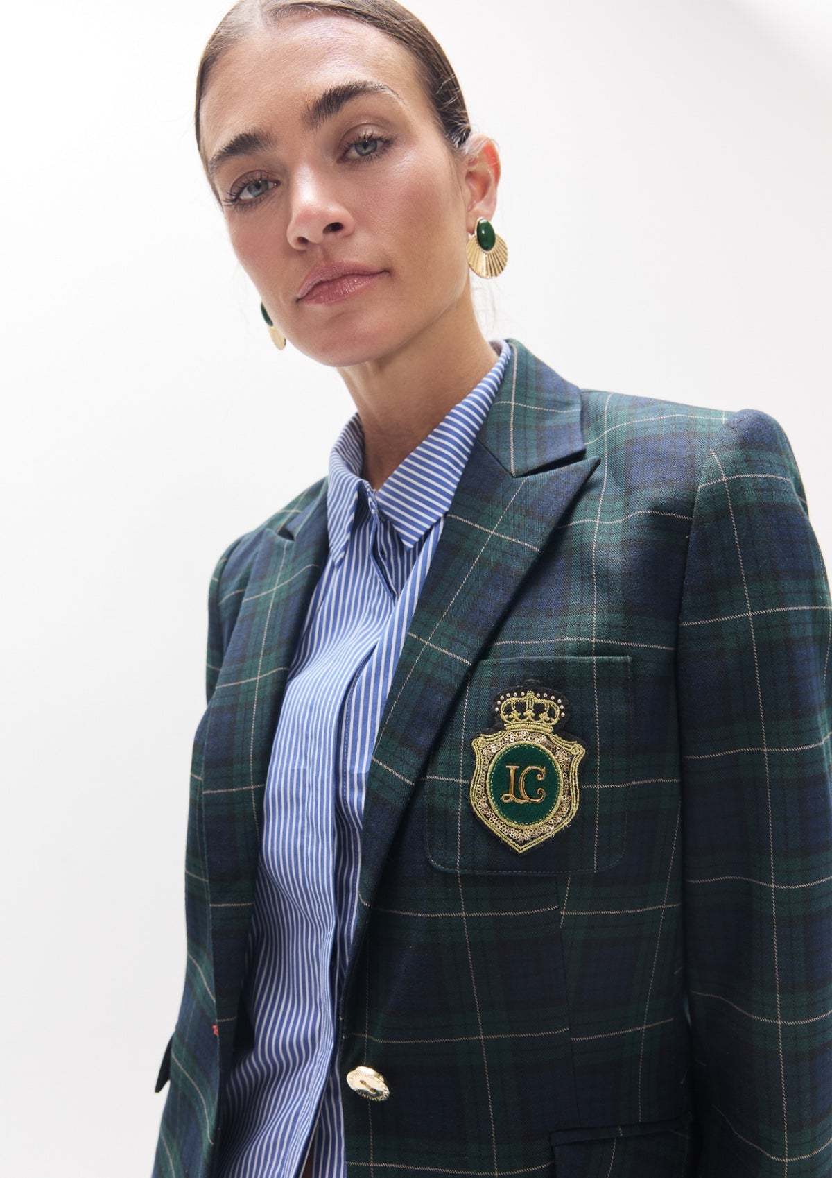 Lola Casademunt Karo-Blazer mit Wappen Blau-Grün
