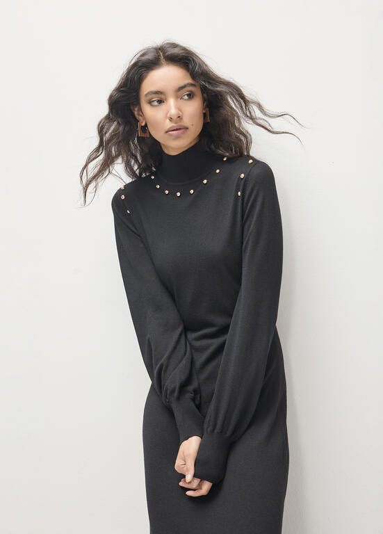 Lola Casademunt Tricot-Kleid mit Ärmelausschnitt Schwarz