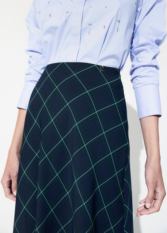 Lola Casademunt Langer Midirock Schrägkaro Blau-Grün