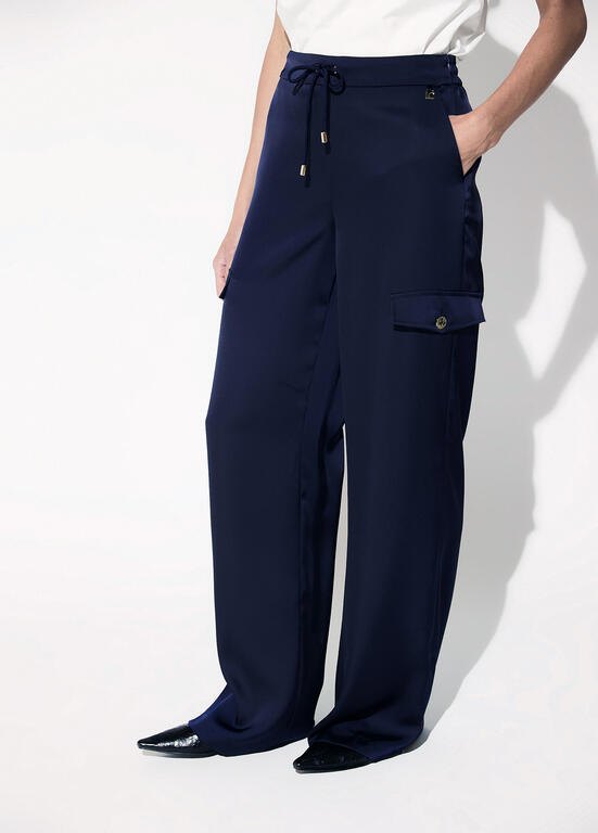 Lola Casademunt Cargo-Hose Satin Marineblau