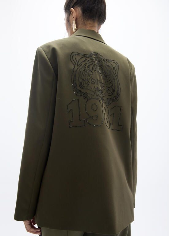 Lola Casademunt Blazer mit Tiermotiv am Rücken Grün-Schwarz