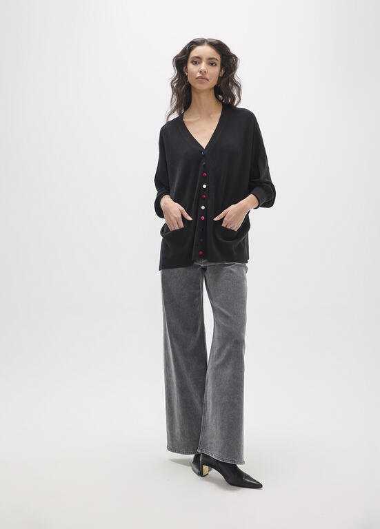 Lola Casademunt Oversized-Cardigan, Knopfdetail Schwarz