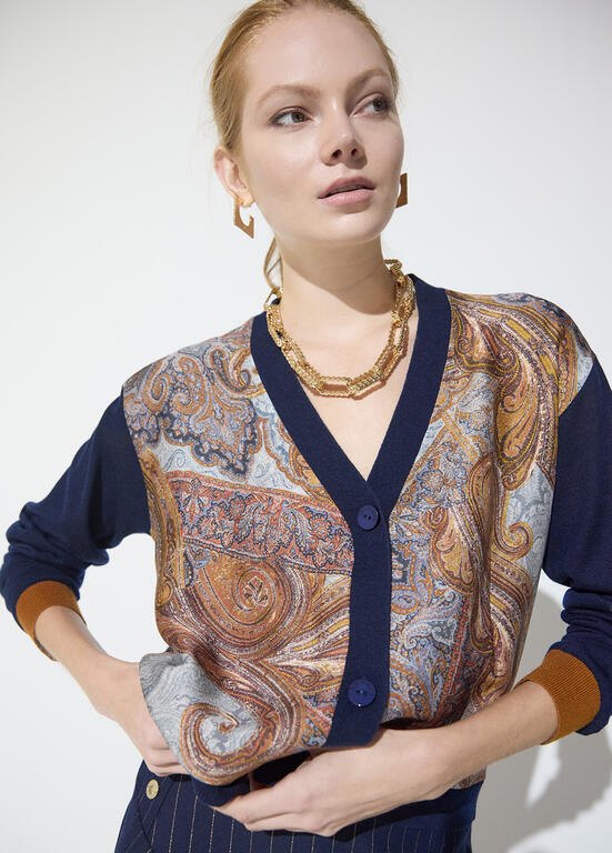 Lola Casademunt Zweistoff-Cardigan mit Print Blau-Mehrfarbig