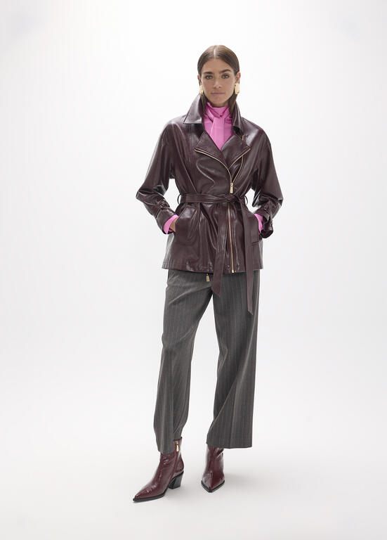Lola Casademunt Lange Bikerjacke, Lederoptik Bordeaux