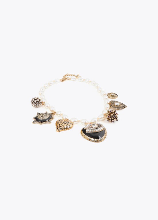 Lola Casademunt Kurze Halskette mit Perlen-Charms Metallic-Weiss