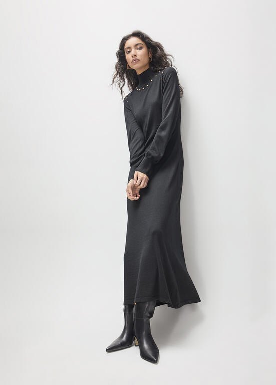 Lola Casademunt Tricot-Kleid mit Ärmelausschnitt Schwarz