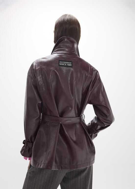 Lola Casademunt Lange Bikerjacke, Lederoptik Bordeaux
