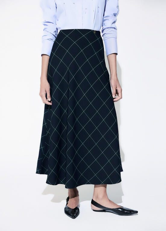 Lola Casademunt Langer Midirock Schrägkaro Blau-Grün