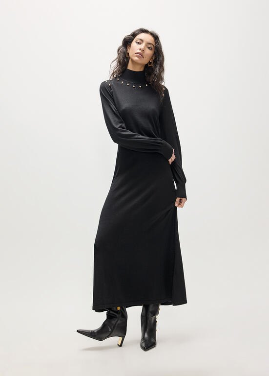 Lola Casademunt Tricot-Kleid mit Ärmelausschnitt Schwarz