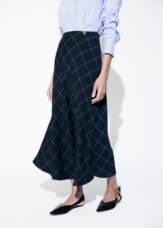 Lola Casademunt Langer Midirock Schrägkaro Blau-Grün