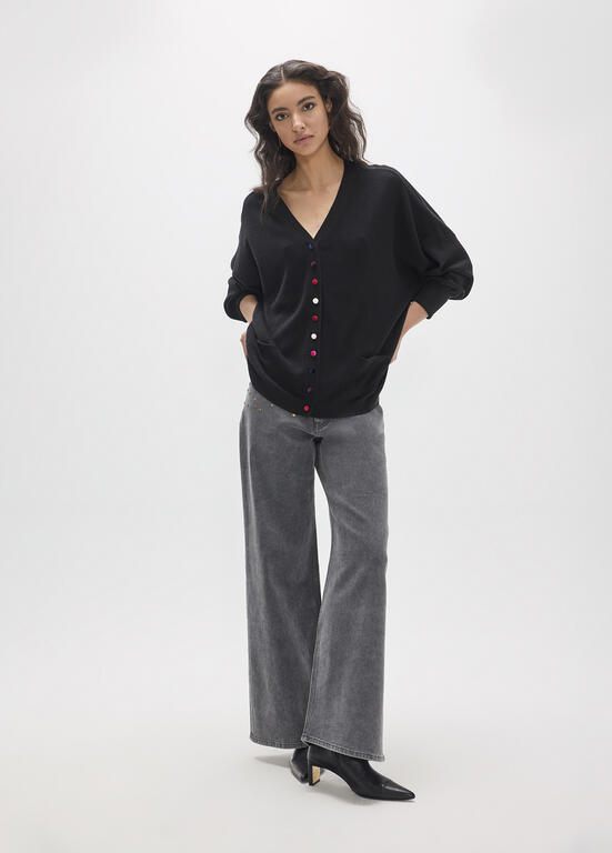 Lola Casademunt Oversized-Cardigan, Knopfdetail Schwarz