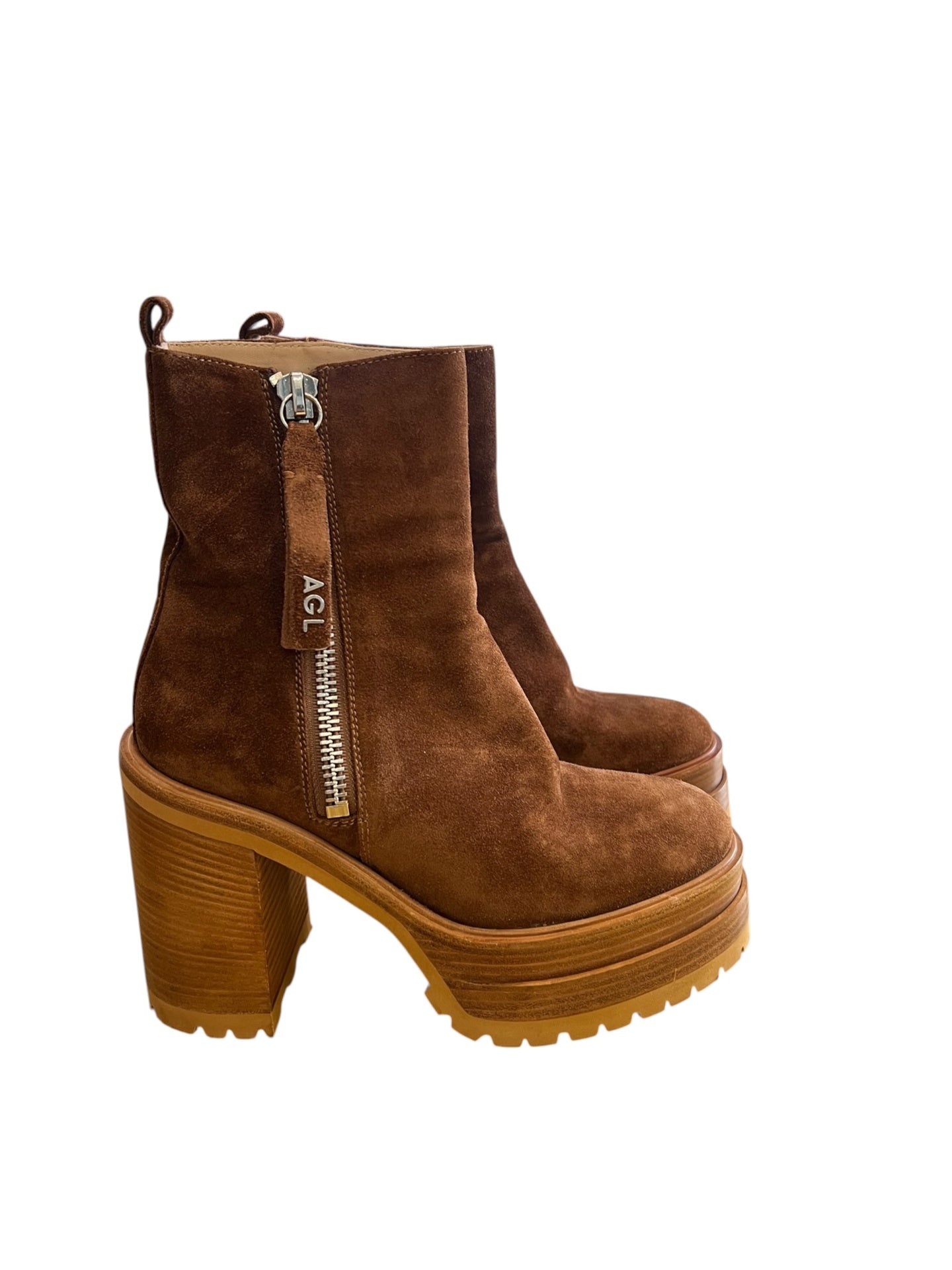 Pre-Loved AGL Plateau-Stiefeletten Cognac Wildleder inkl Box