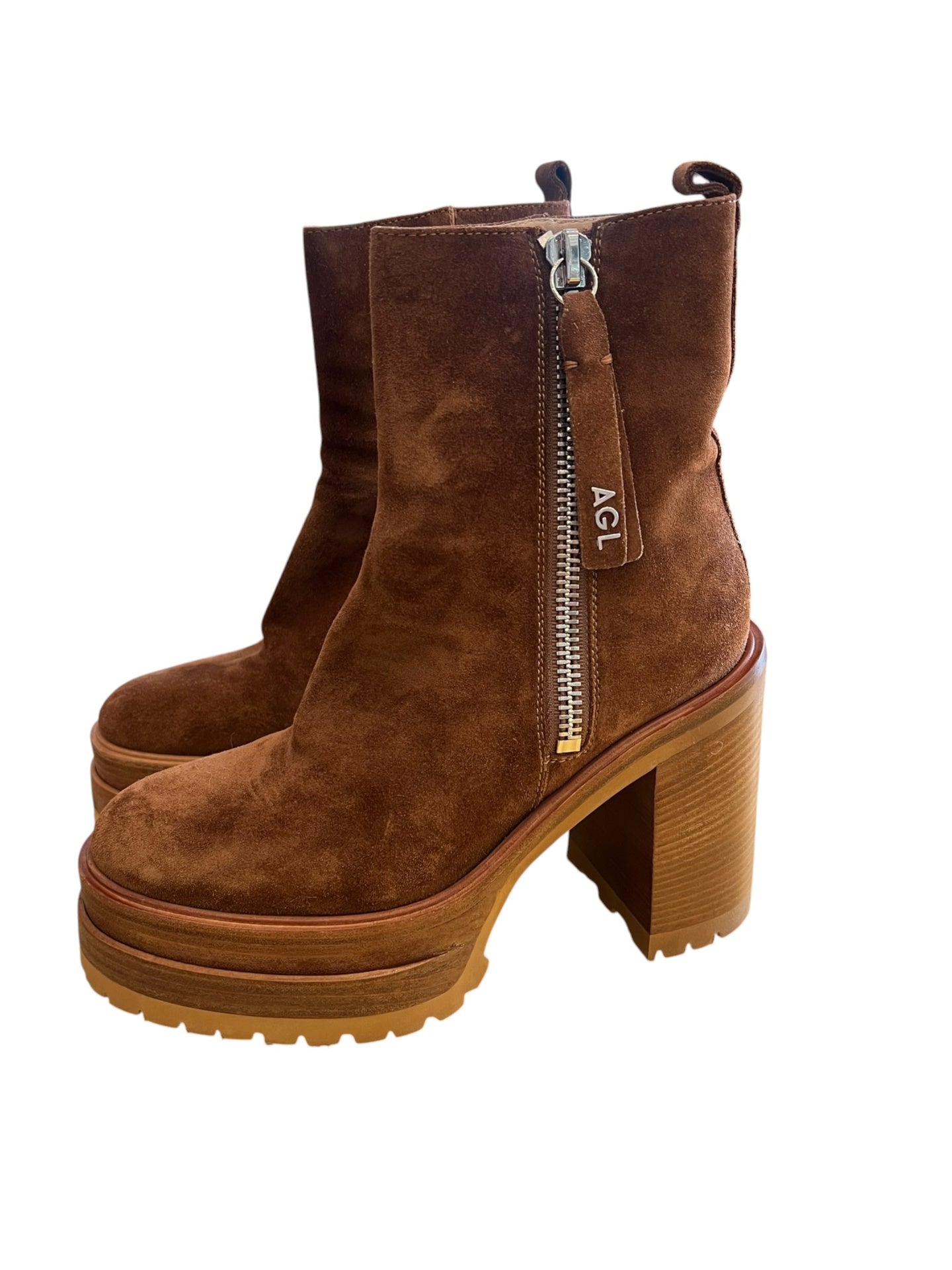 Pre-Loved AGL Plateau-Stiefeletten Cognac Wildleder inkl Box