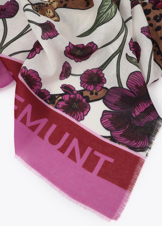 Lola Casademunt Schal mit Lepard & Blumenmuster 100 x 200 cm, Magenta
