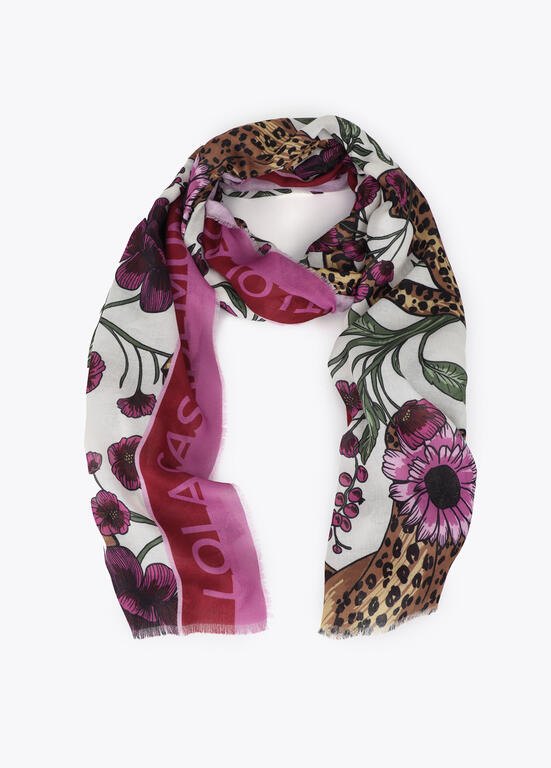 Lola Casademunt Schal mit Lepard & Blumenmuster 100 x 200 cm, Magenta