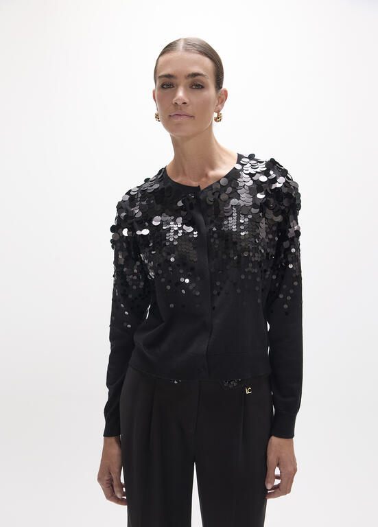 Lola Casademunt Strickjacke mit Pailletten, Schwarz