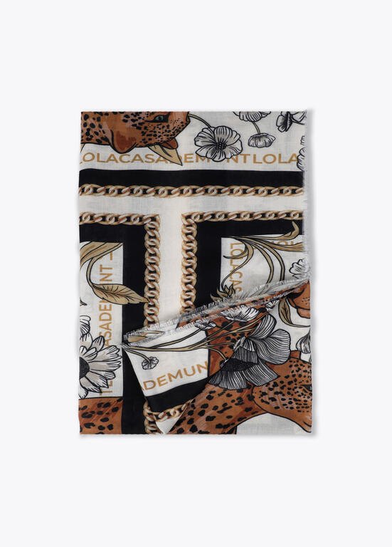 Lola Casademunt Schal mit Leopard & Kettenrmuster 100 x 200 cm, ecru