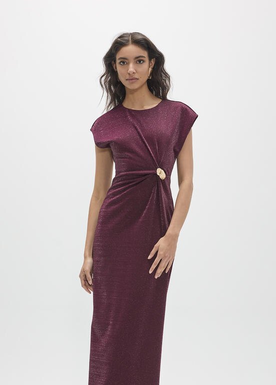Lola Casademunt Ärmelloses Lurexkleid mit Goldbrosche