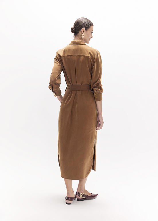 Lola Casademunt Hemdblusenkleid in Wildlederoptik, Camel
