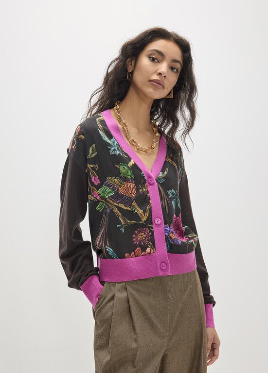 Lola Casademunt Cardigan mit Blumenprint & pinke Bündchen