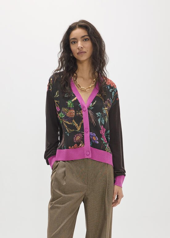 Lola Casademunt Cardigan mit Blumenprint & pinke Bündchen