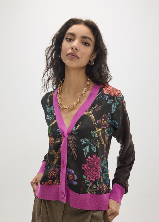 Lola Casademunt Cardigan mit Blumenprint & pinke Bündchen