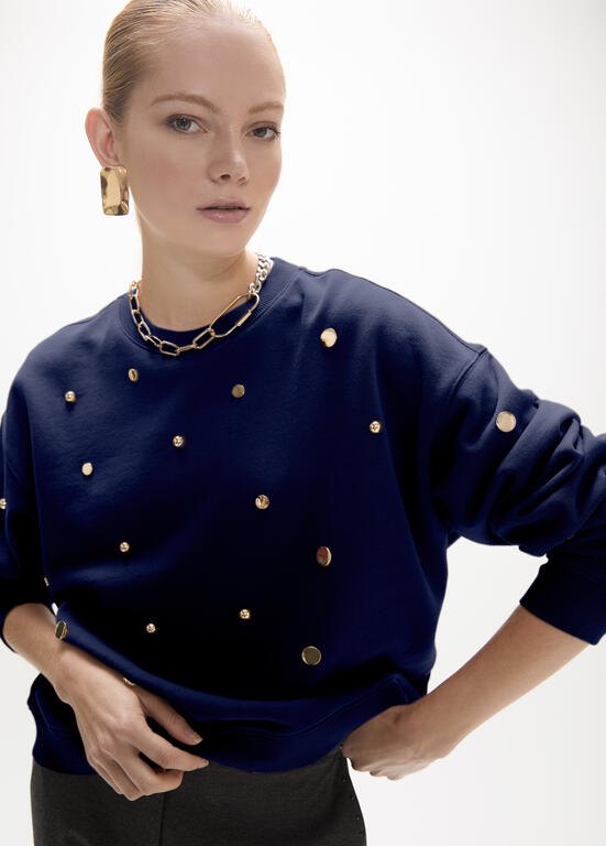 Lola Casademunt Sweater mit Goldnieten, Dunkelblau