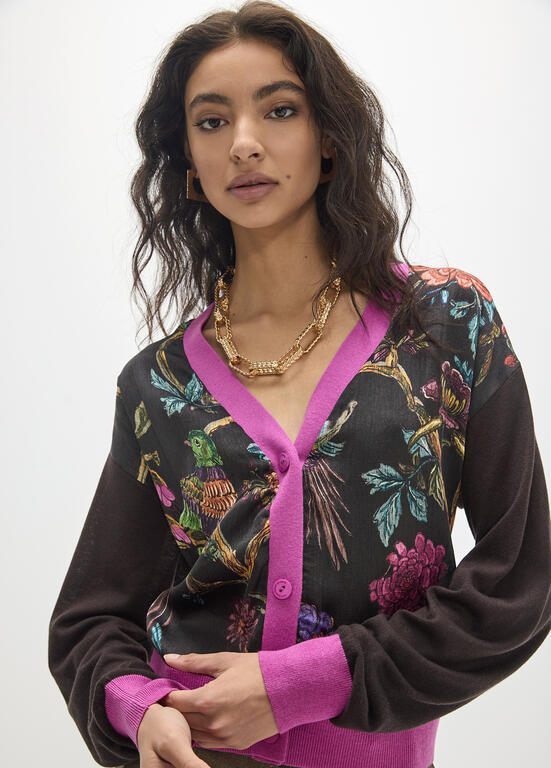 Lola Casademunt Cardigan mit Blumenprint & pinke Bündchen