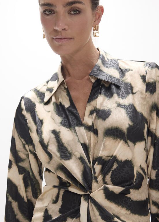 Lola Casademunt Kleid mit Marmorprint & Knotendetail