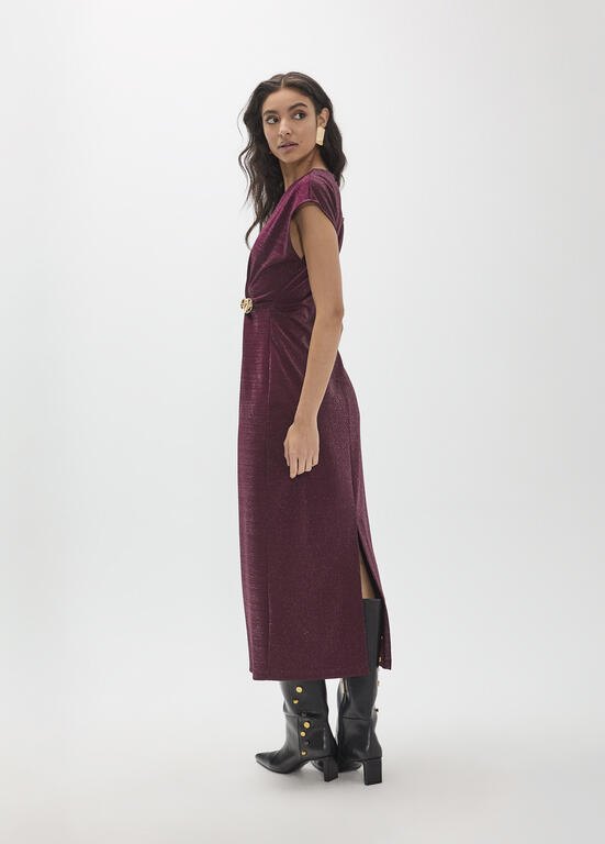 Lola Casademunt Ärmelloses Lurexkleid mit Goldbrosche
