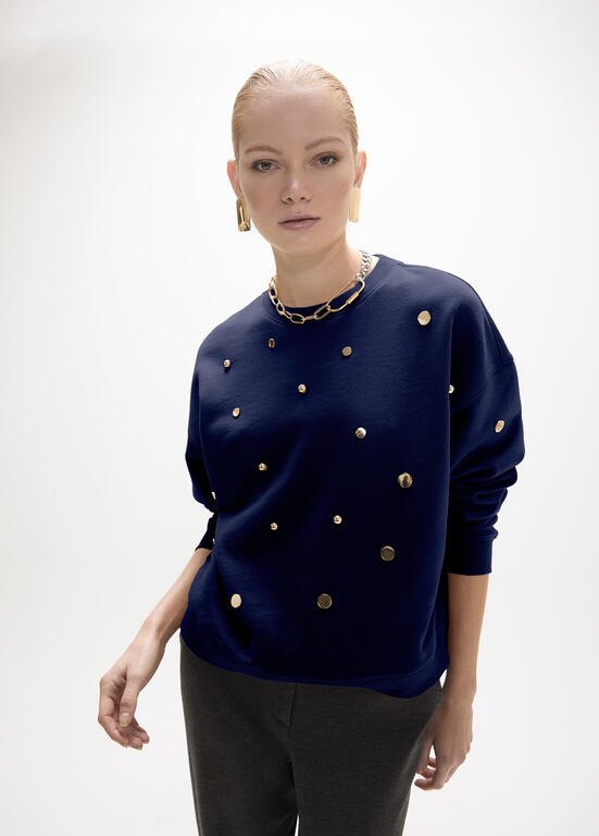 Lola Casademunt Sweater mit Goldnieten, Dunkelblau