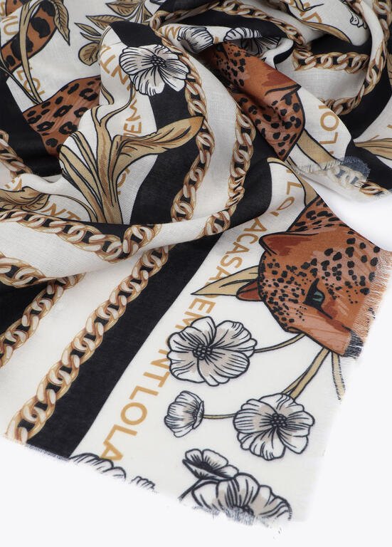 Lola Casademunt Schal mit Leopard & Kettenrmuster 100 x 200 cm, ecru