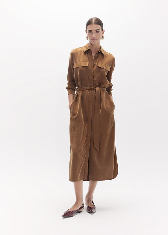 Lola Casademunt Hemdblusenkleid in Wildlederoptik, Camel