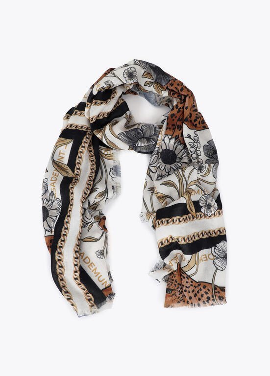 Lola Casademunt Schal mit Leopard & Kettenrmuster 100 x 200 cm, ecru