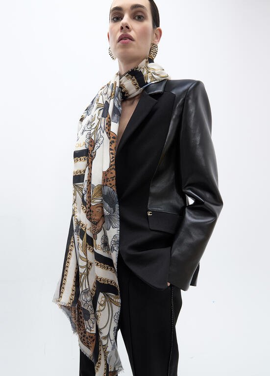 Lola Casademunt Schal mit Leopard & Kettenrmuster 100 x 200 cm, ecru