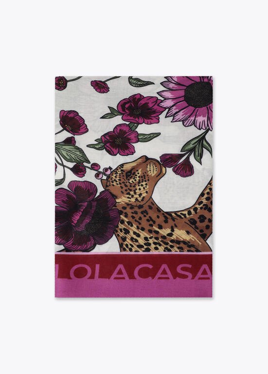 Lola Casademunt Schal mit Lepard & Blumenmuster 100 x 200 cm, Magenta